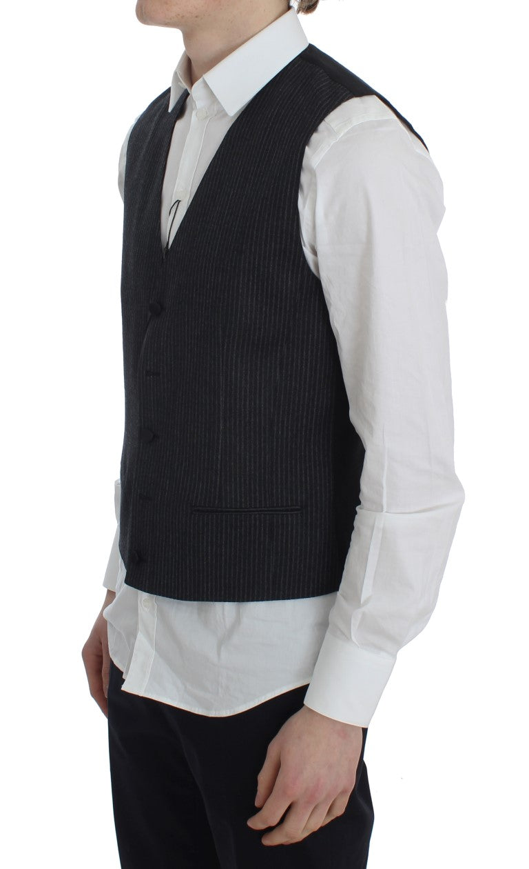 Dolce &amp; Gabbana Elegant Gray Striped Wool Vest