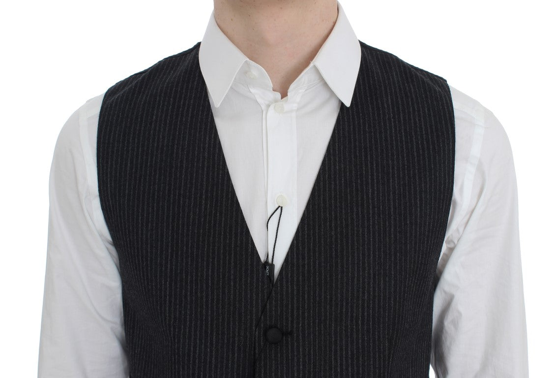 Dolce &amp; Gabbana Elegant Gray Striped Wool Vest