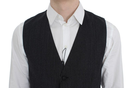 Dolce &amp; Gabbana Elegant Gray Striped Wool Vest