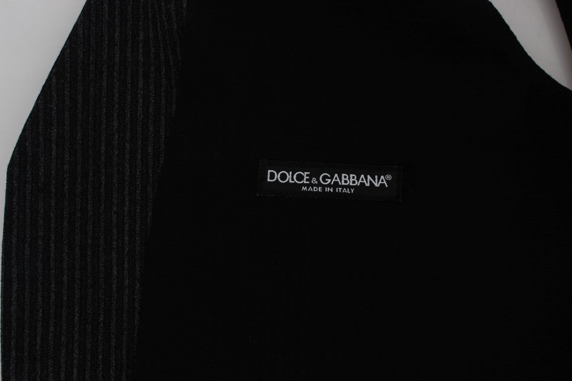 Dolce &amp; Gabbana Elegant Gray Striped Wool Vest