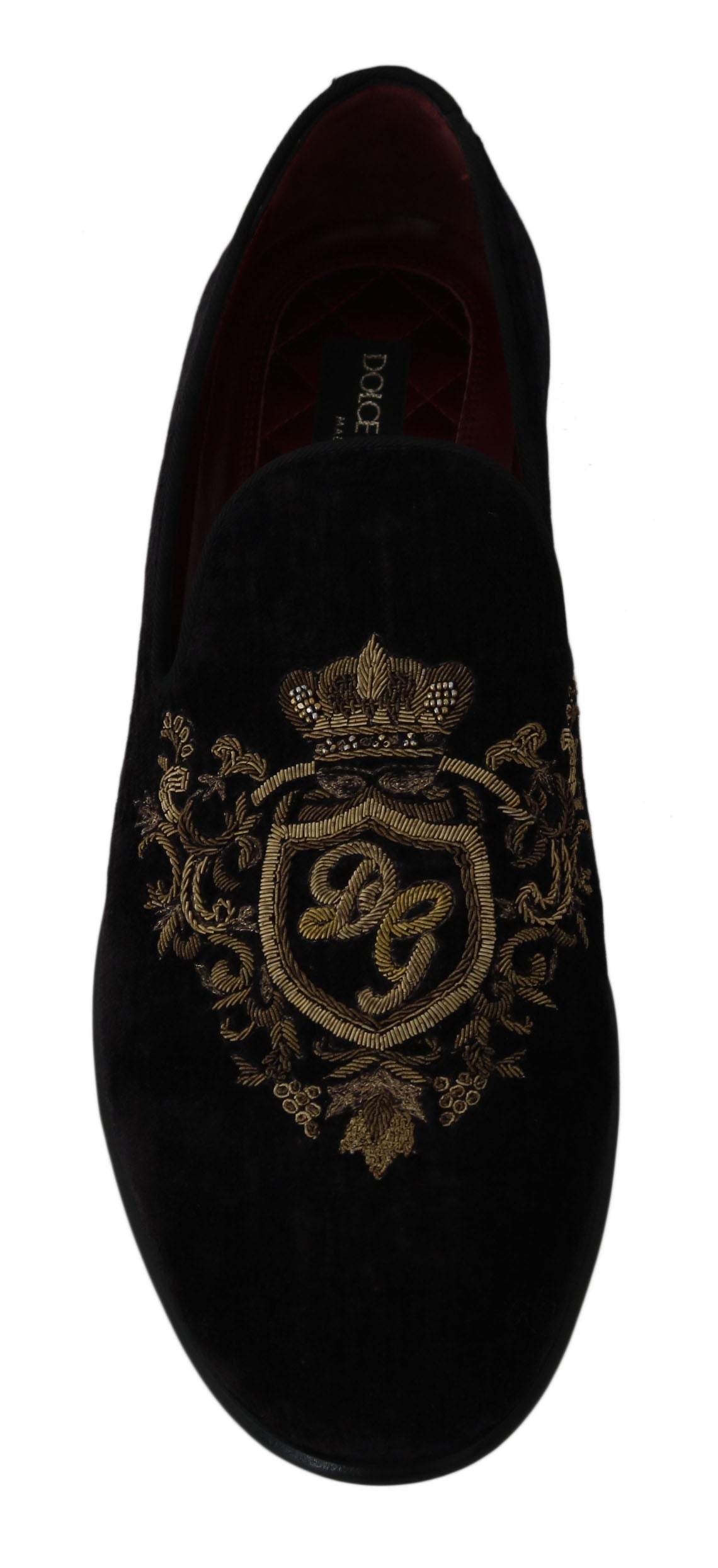 Dolce &amp; Gabbana Elegant Black Loafers with Gold Crown Embroidery