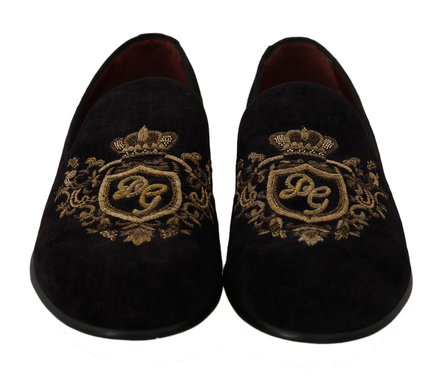 Dolce &amp; Gabbana Elegant Black Loafers with Gold Crown Embroidery