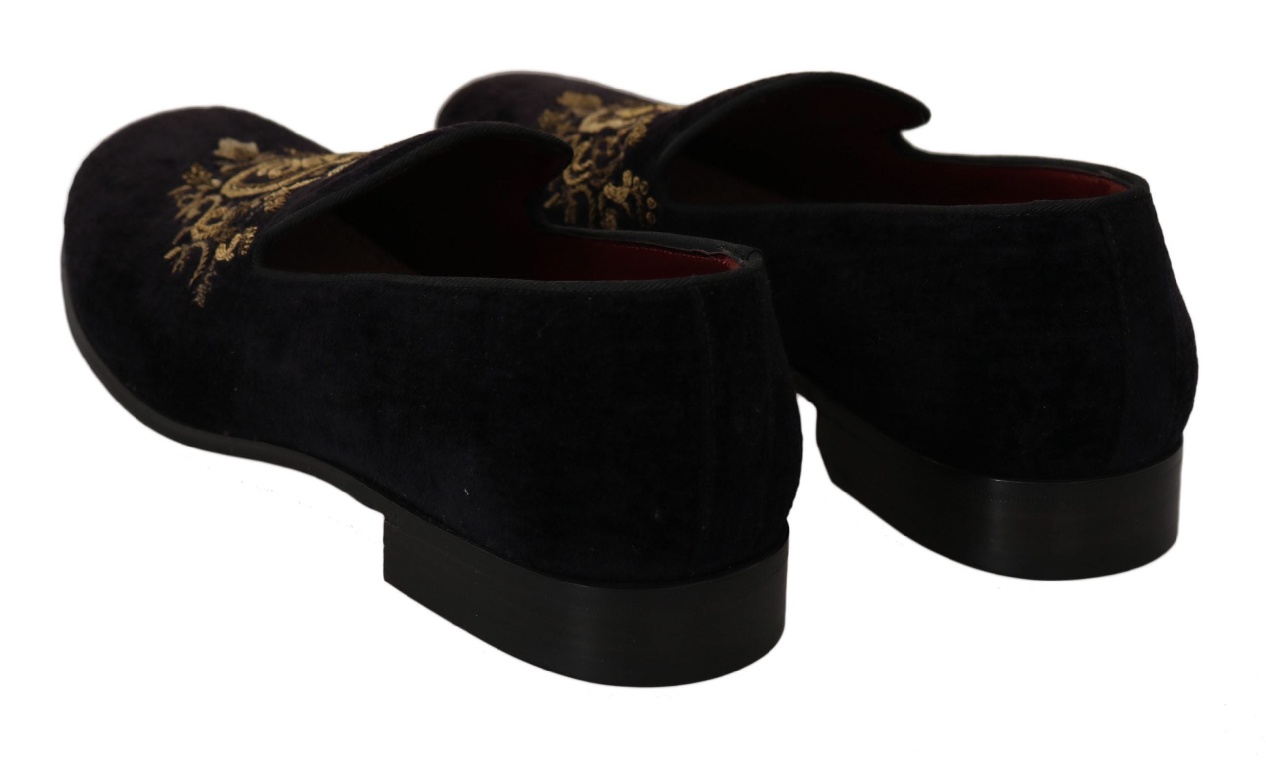 Dolce &amp; Gabbana Elegant Black Loafers with Gold Crown Embroidery