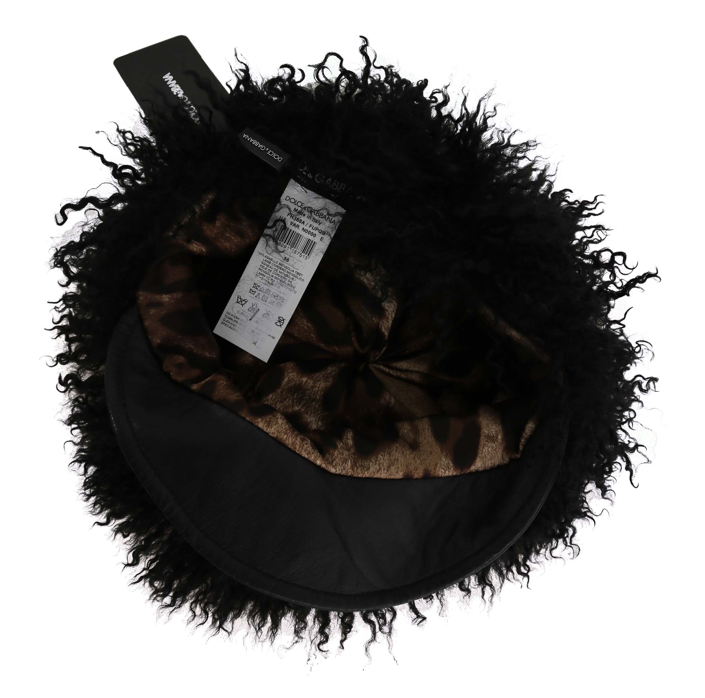 Dolce &amp; Gabbana Chic Black Gatsby Cap in Tibet Lamb Fur