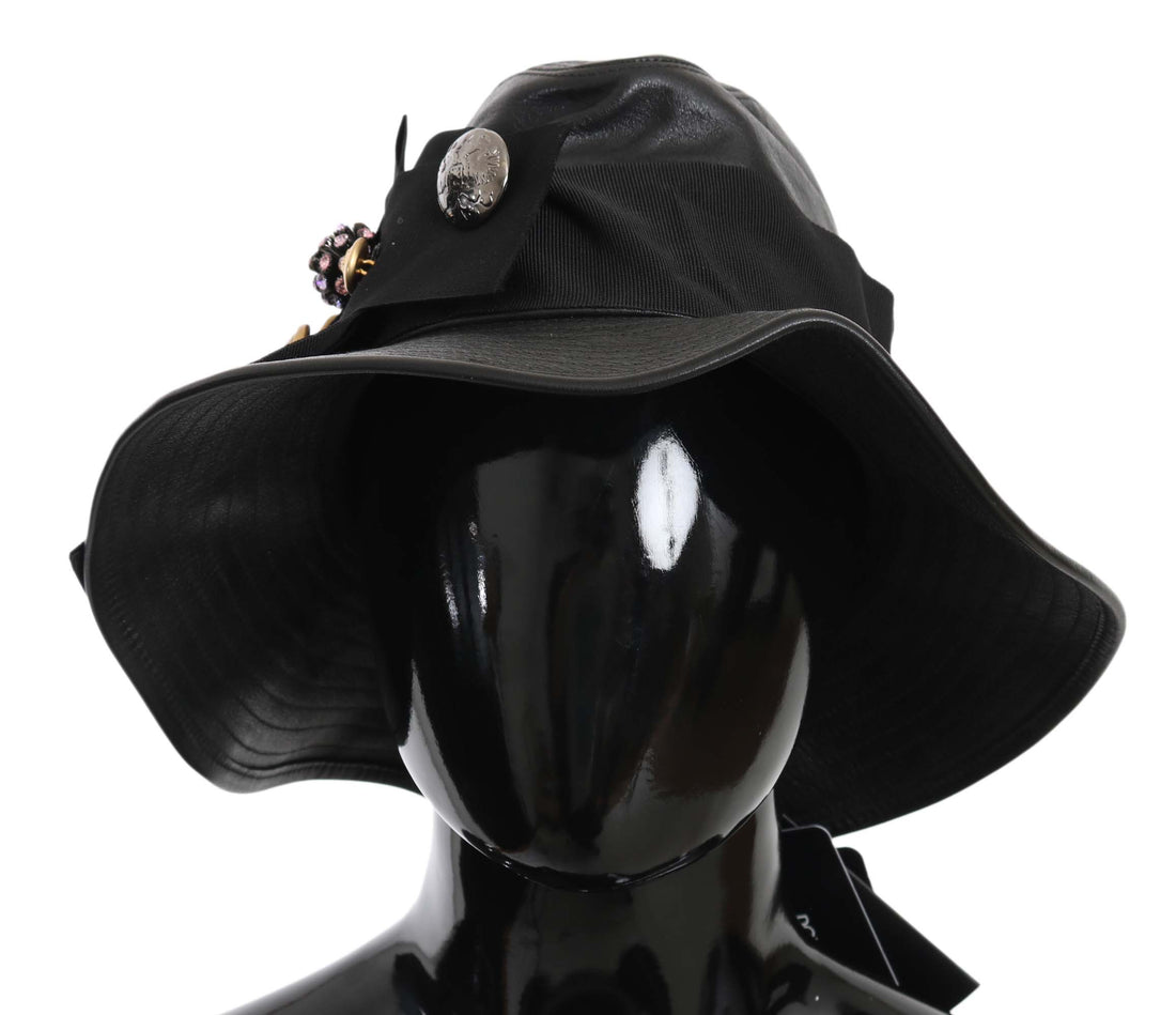 Dolce &amp; Gabbana Elegant Black Leather Cloche Cap