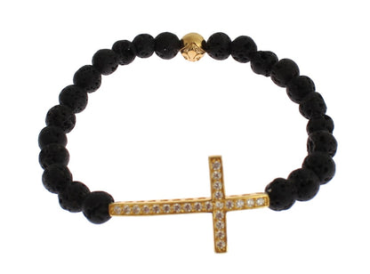 Nialaya Elegant Gold &amp; Black Lava Stone Bracelet