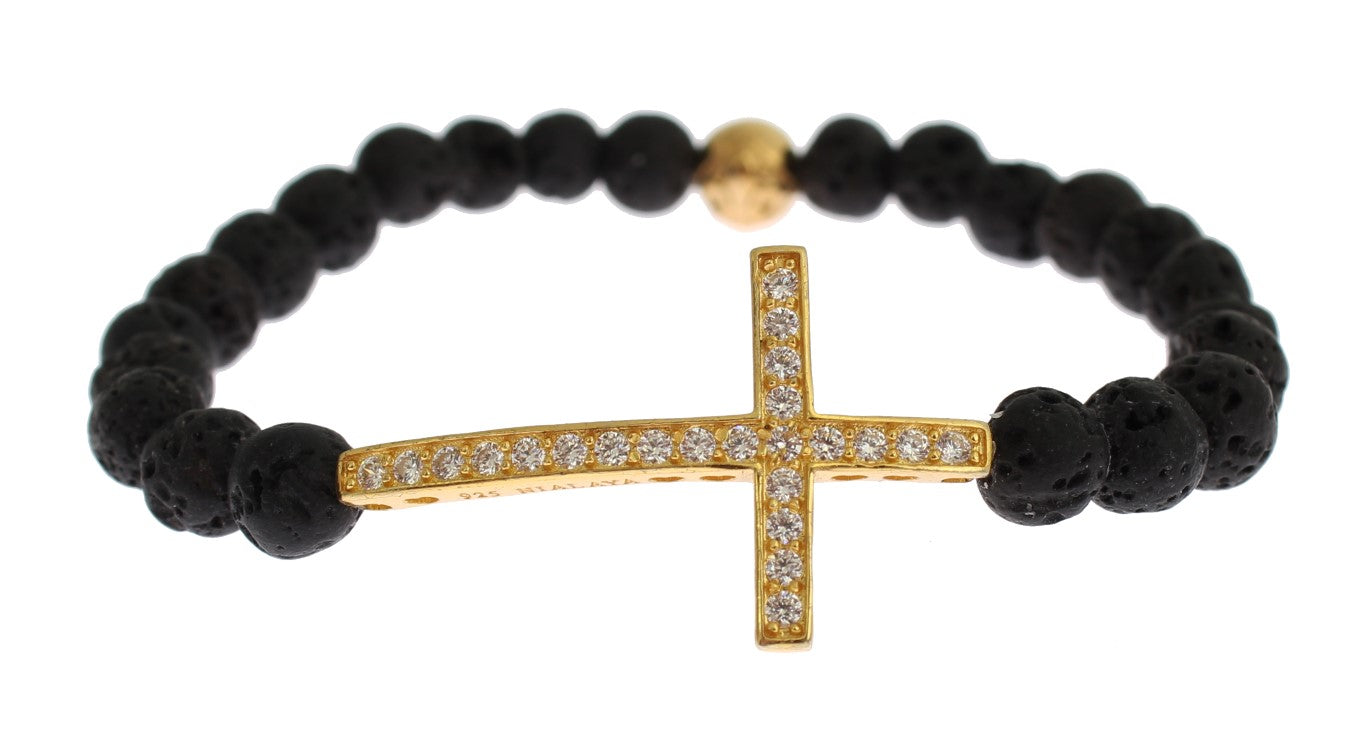 Nialaya Elegant Gold &amp; Black Lava Stone Bracelet