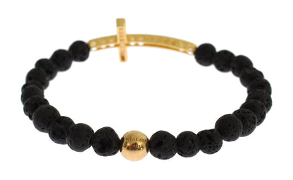 Nialaya Elegant Gold &amp; Black Lava Stone Bracelet