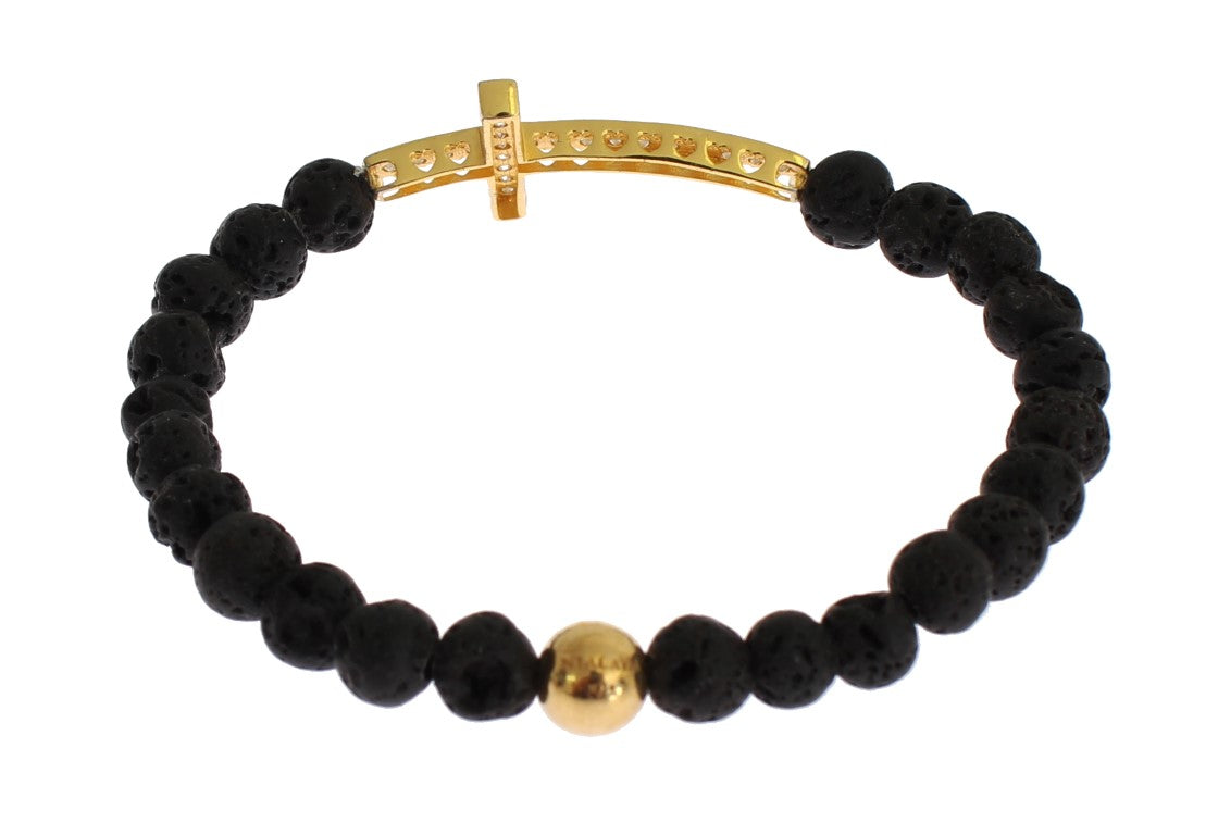 Nialaya Elegant Gold &amp; Black Lava Stone Bracelet