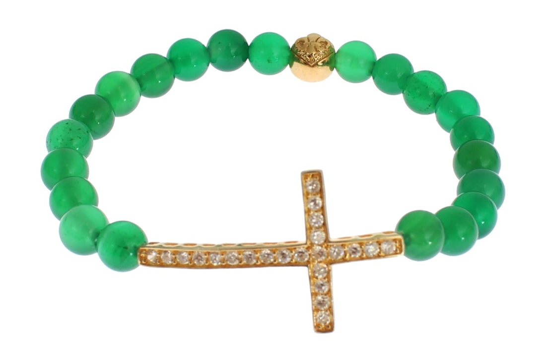 Nialaya Elegant Green Jade Bead &amp; Gold Plated Bracelet