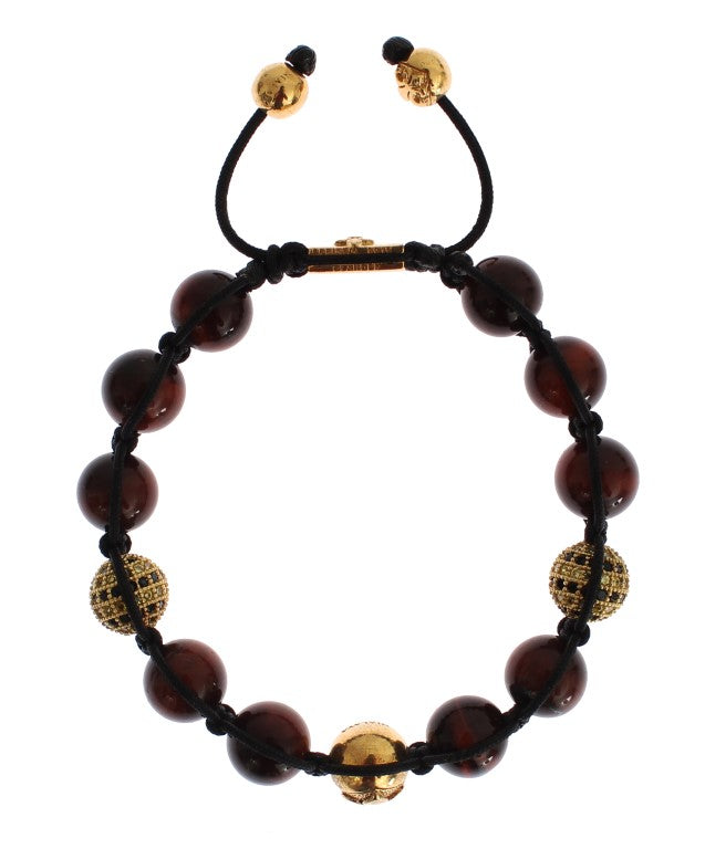 Nialaya Radiant Red Tiger Eye &amp; CZ Gold Bracelet