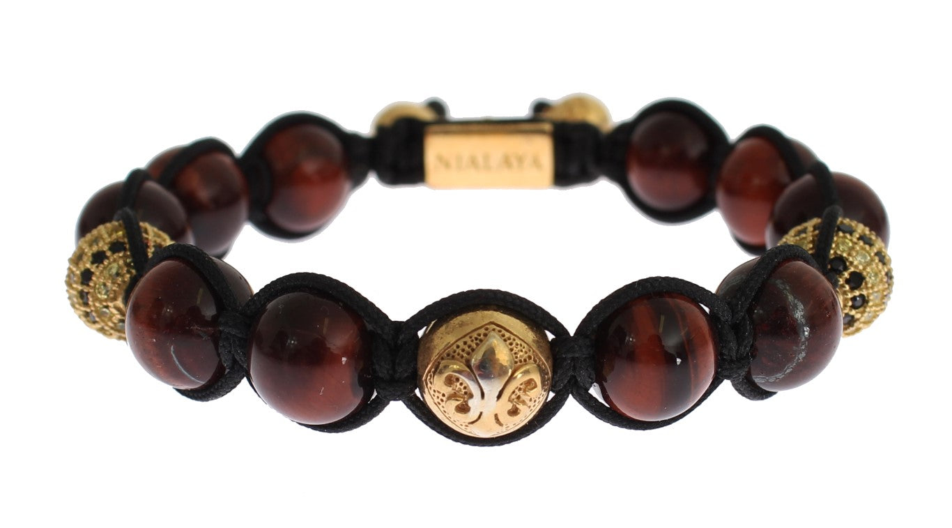 Nialaya Radiant Red Tiger Eye &amp; CZ Gold Bracelet