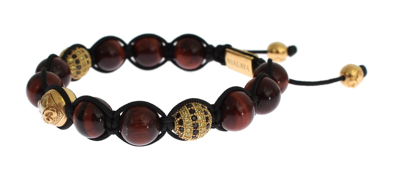 Nialaya Radiant Red Tiger Eye &amp; CZ Gold Bracelet