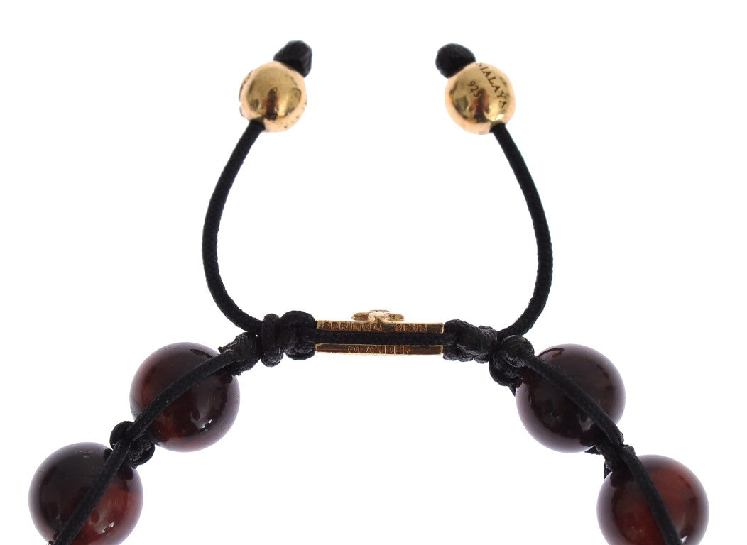 Nialaya Radiant Red Tiger Eye &amp; CZ Gold Bracelet