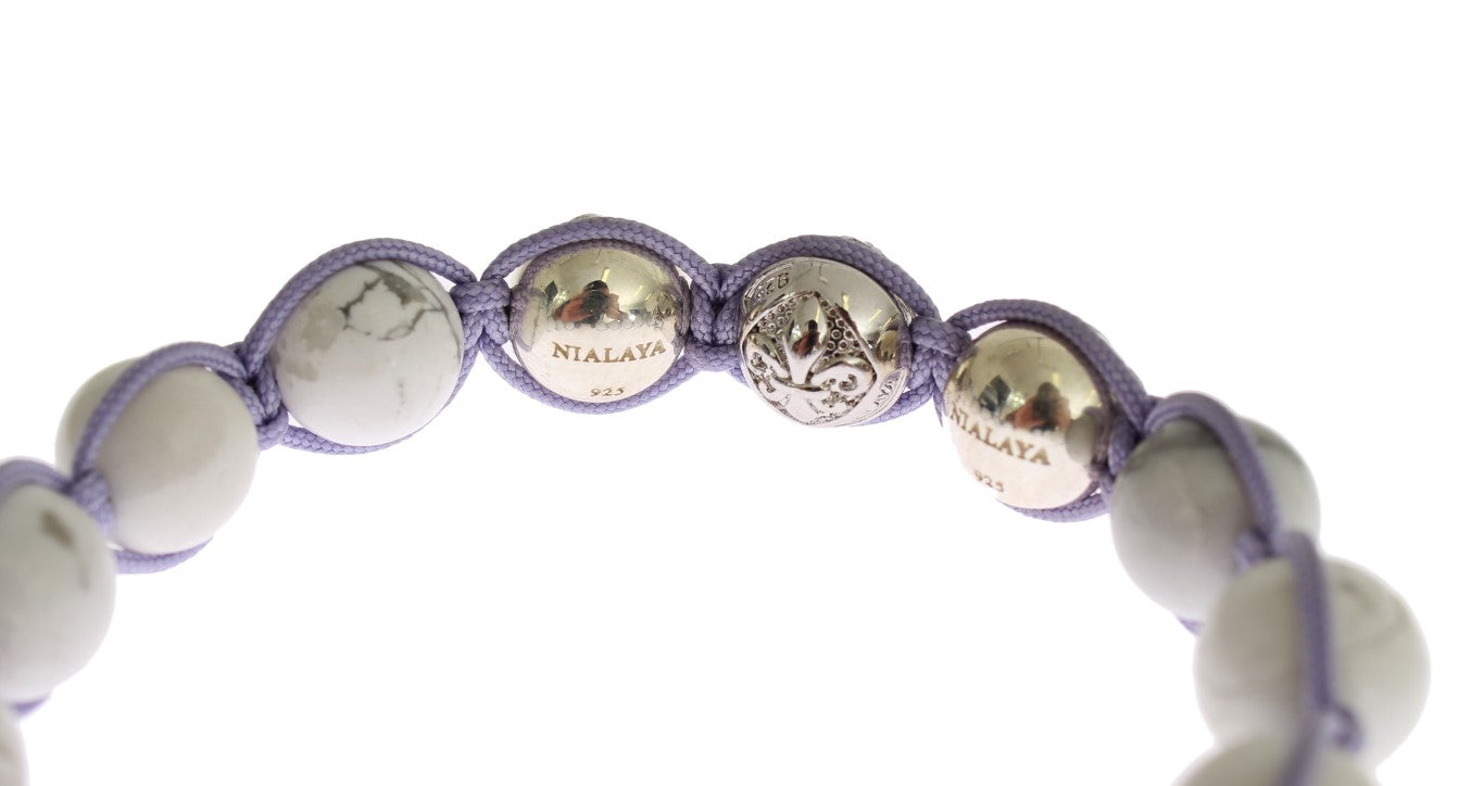 Nialaya Elegant Silver Purple CZ &amp; Howlite Bracelet