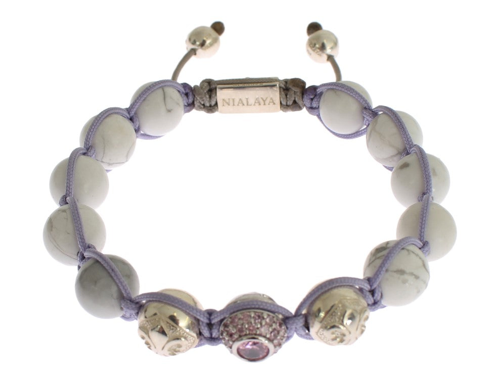 Nialaya Elegant Silver Purple CZ &amp; Howlite Bracelet