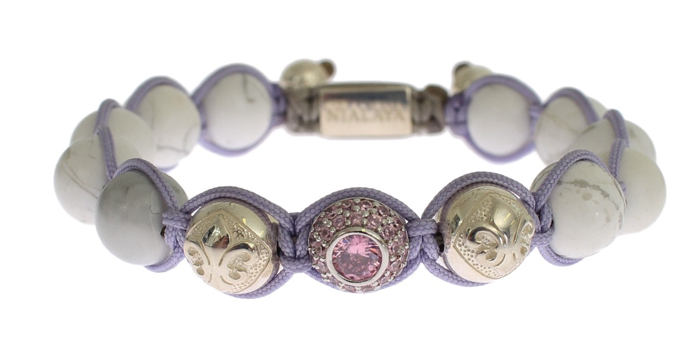 Nialaya Elegant Silver Purple CZ &amp; Howlite Bracelet