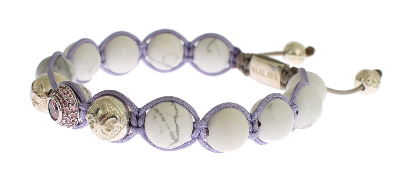 Nialaya Elegant Silver Purple CZ &amp; Howlite Bracelet