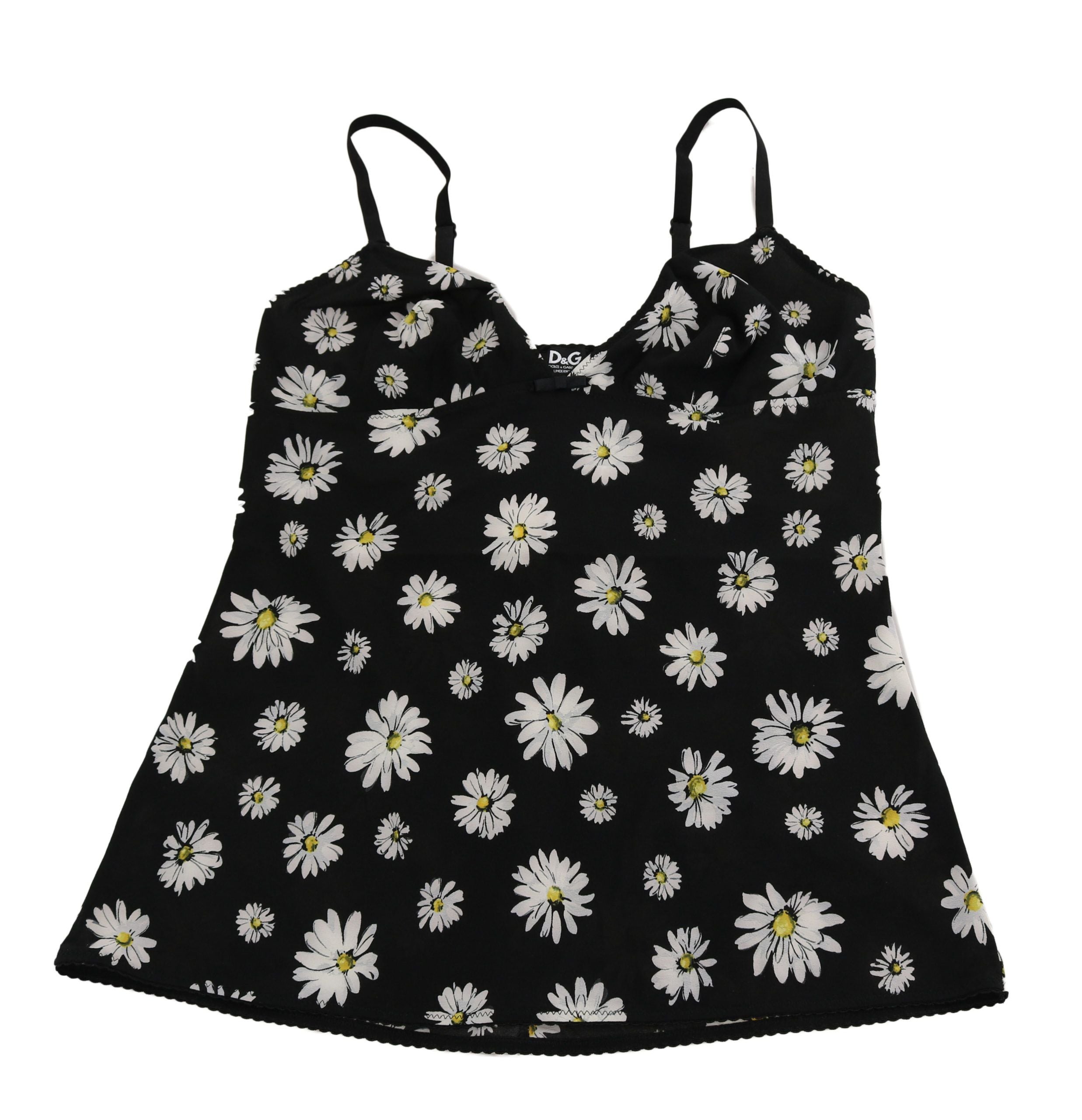 Dolce &amp; Gabbana Elegant Black Daisy Floral Lace Chemise Dress