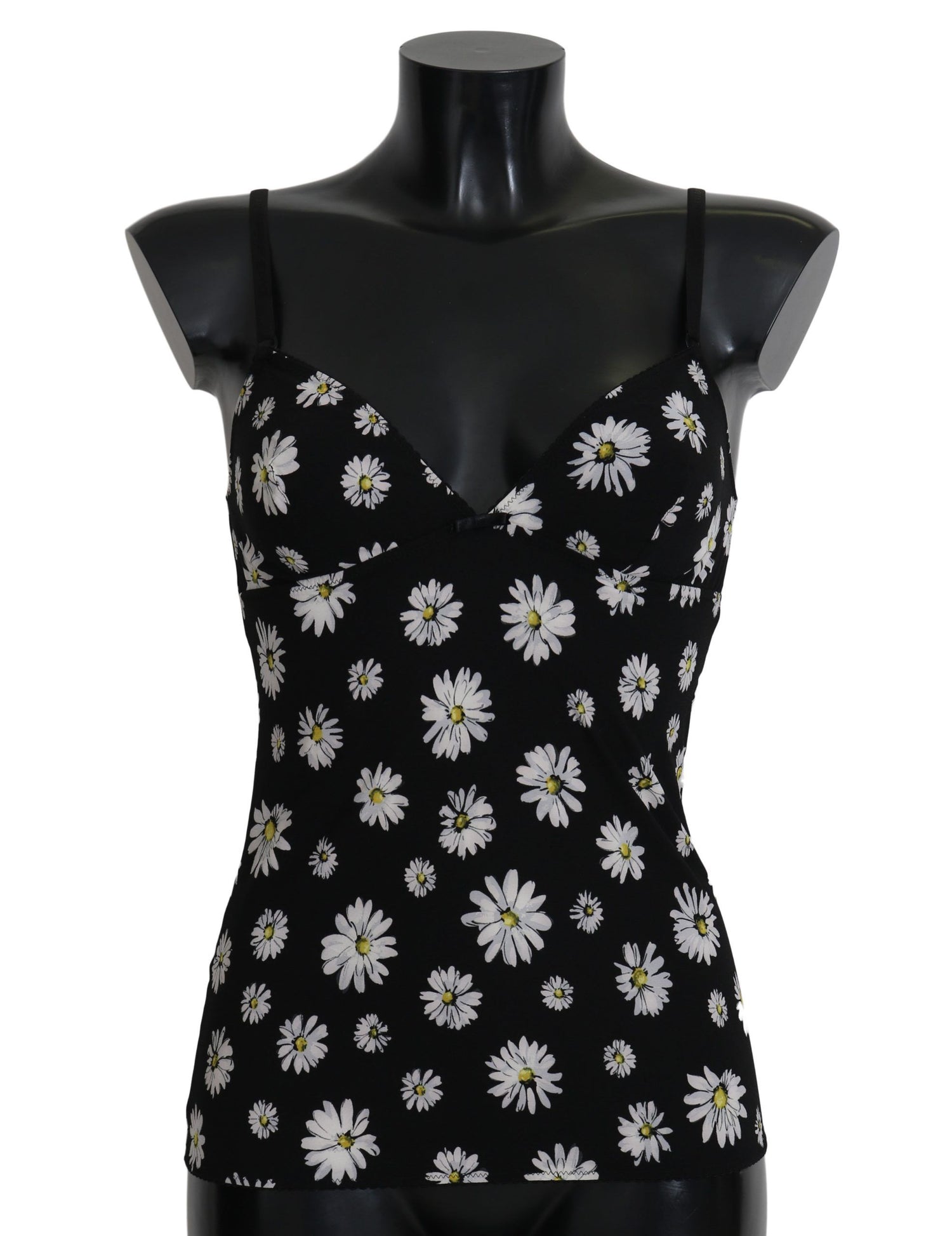 Dolce &amp; Gabbana Elegant Black Daisy Floral Lace Chemise Dress