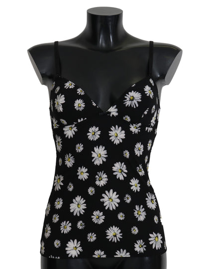 Dolce &amp; Gabbana Elegant Black Daisy Floral Lace Chemise Dress